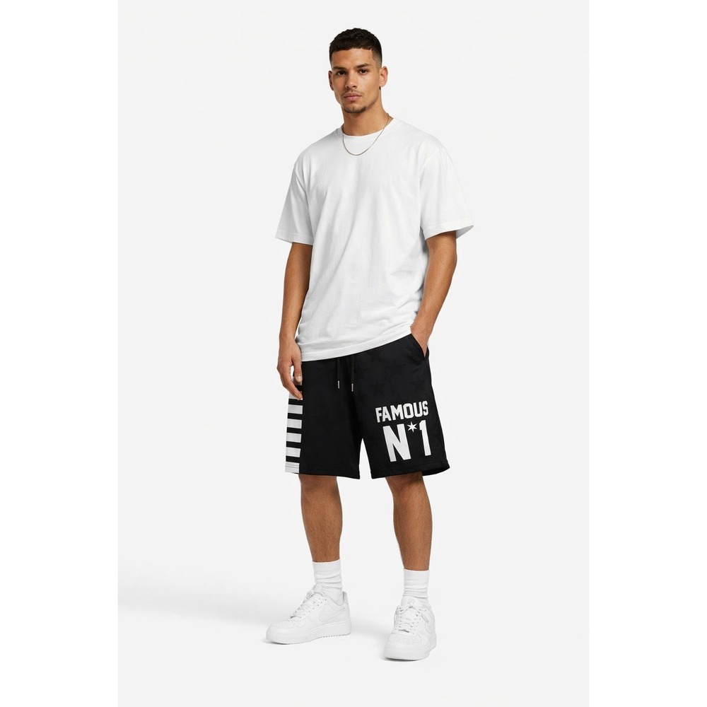 Famous Stars‎ and Straps Mens Mesh Basketball Shorts Black White Stars Small